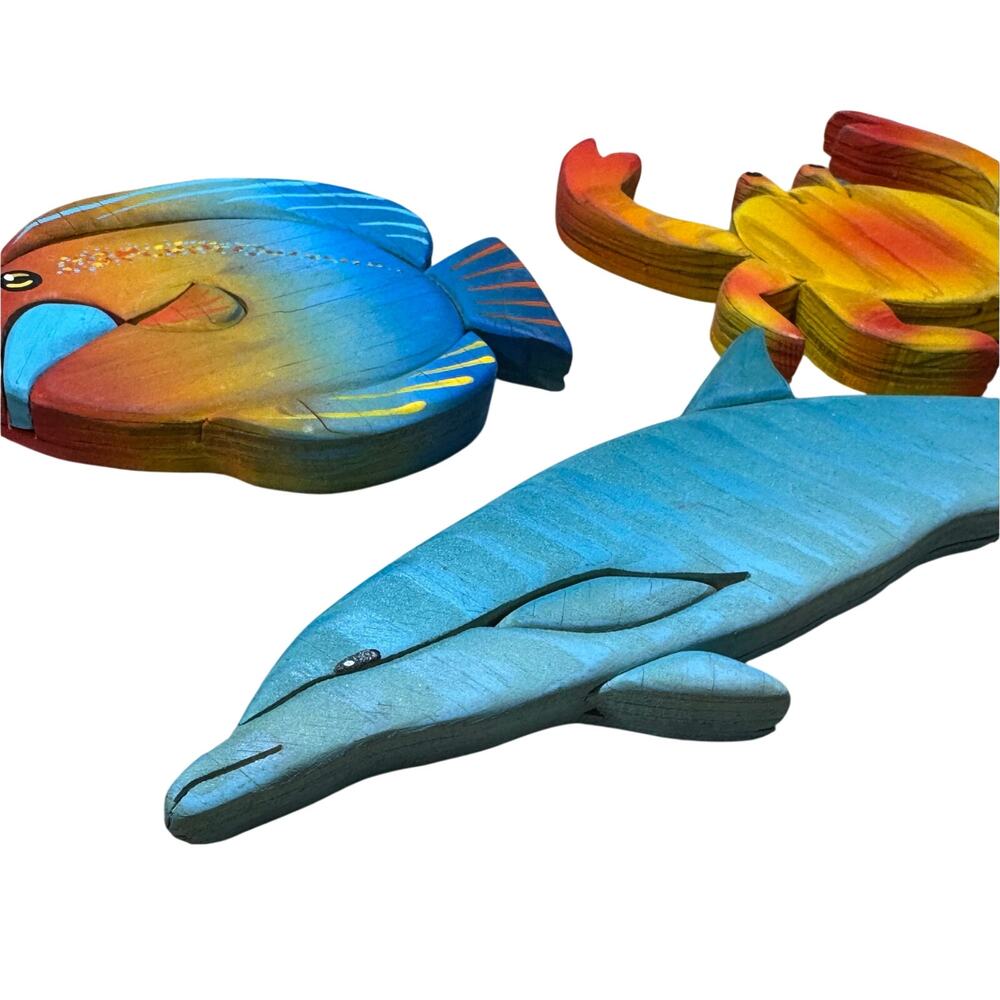Nick Vidakovic Intarsia Fish Dolphin Crab Nautical Wood Art - Picture 7 of 16